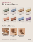Pick any 4 boxes from 8 scents, then 1 of 3 holders free