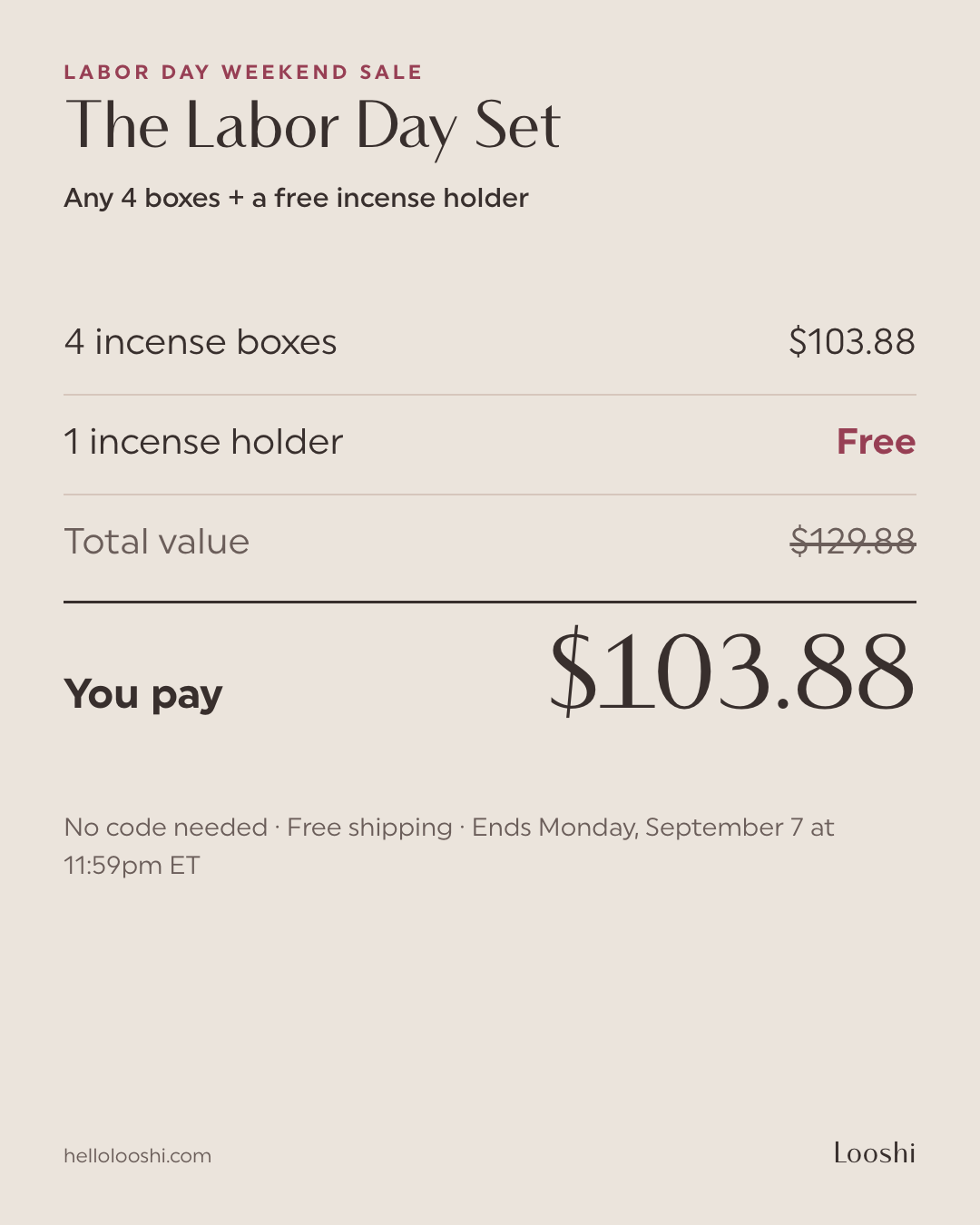The Labor Day Set: 4 boxes $103.88, holder free, $129.88 value, ends Monday September 7